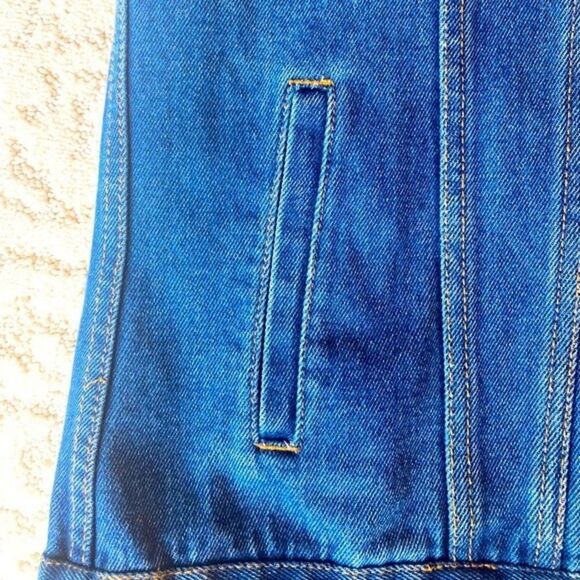 Bill Blass zip front three button sleeve jean jacket retro button pocket. - Picture 4 of 9